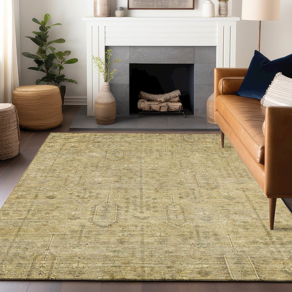 Premium Machine Washable Mayfield AMF790 Gold 3' x 5' Rug. Picture 6