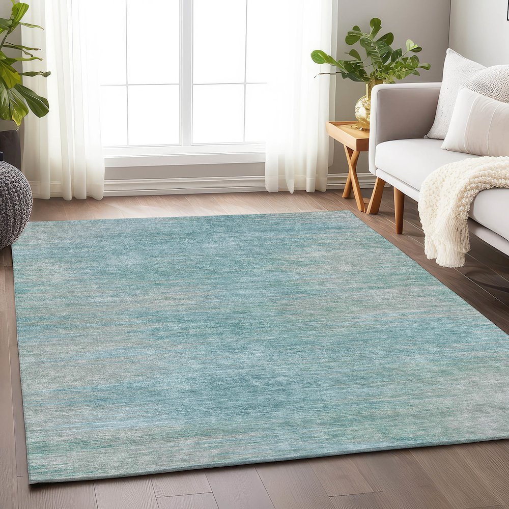 Premium Machine Washable Mayfield AMF794 Aqua 3' x 5' Rug. Picture 6