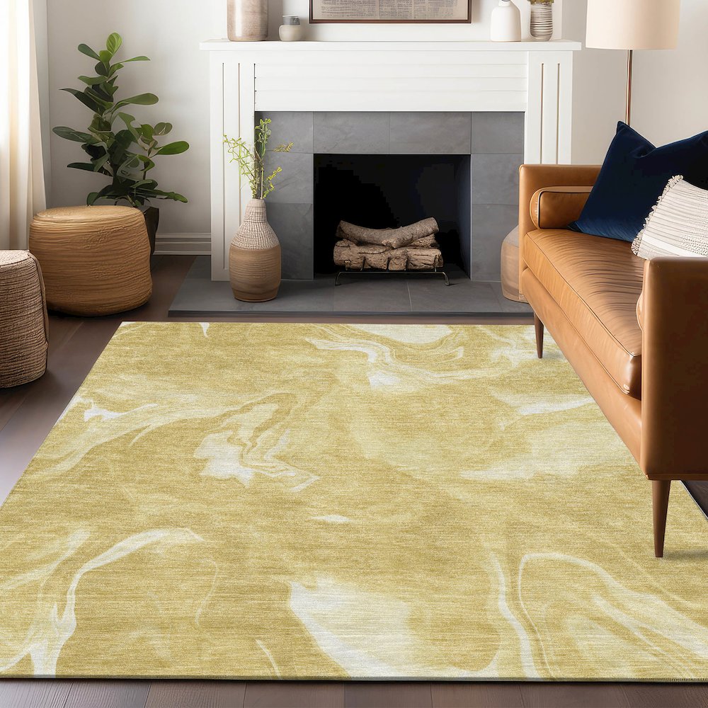 Premium Machine Washable Mayfield AMF802 Gold 3' x 5' Rug. Picture 6
