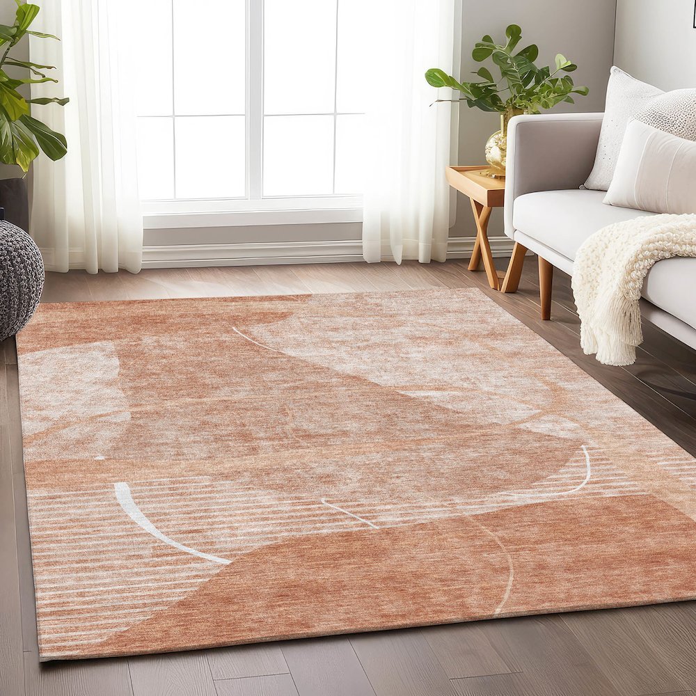Premium Machine Washable Mayfield AMF805 Salmon 3' x 5' Rug. Picture 6