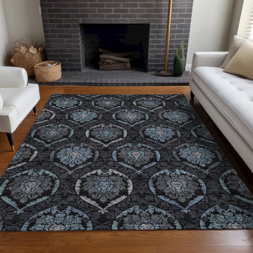 Premium Machine Washable Mayfield AMF809 Blue 3' x 5' Rug. Picture 5