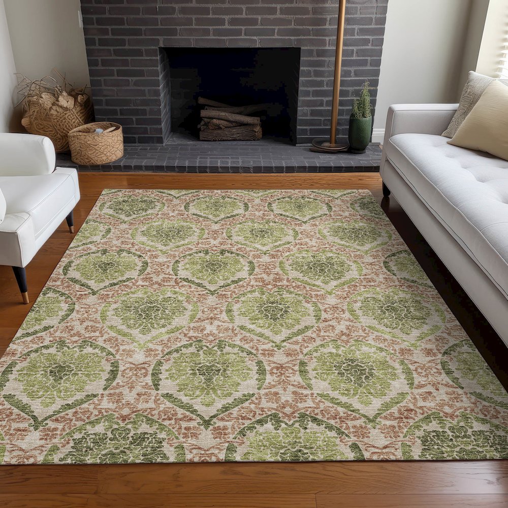 Premium Machine Washable Mayfield AMF811 Olive 3' x 5' Rug. Picture 5