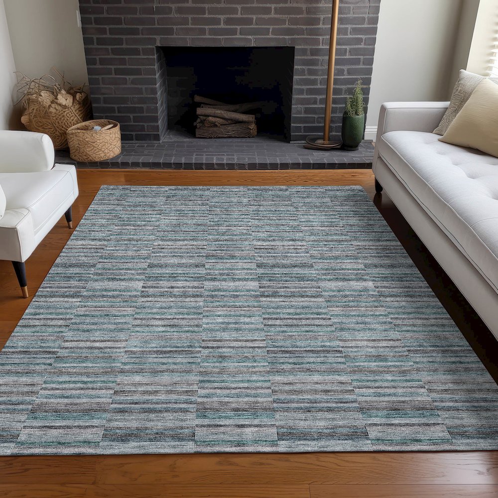 Premium Machine Washable Mayfield AMF816 Teal 3' x 5' Rug. Picture 5
