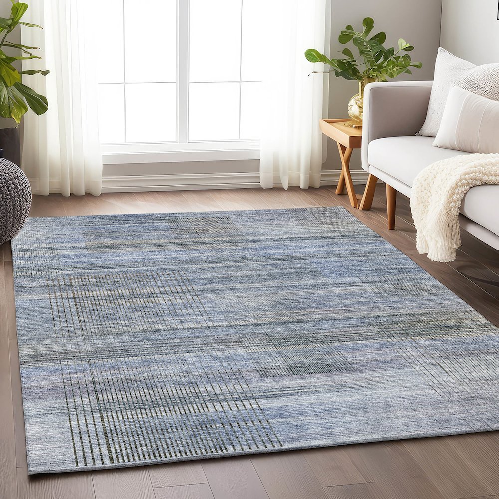 Premium Machine Washable Mayfield AMF819 Blue 3' x 5' Rug. Picture 6