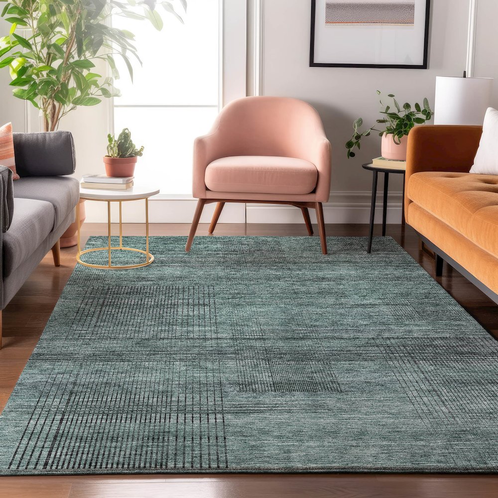 Premium Machine Washable Mayfield AMF820 Teal 3' x 5' Rug. Picture 5