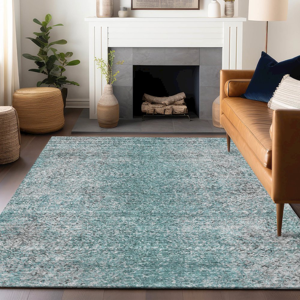 Premium Machine Washable Mayfield AMF840 Teal 3' x 5' Rug. Picture 6