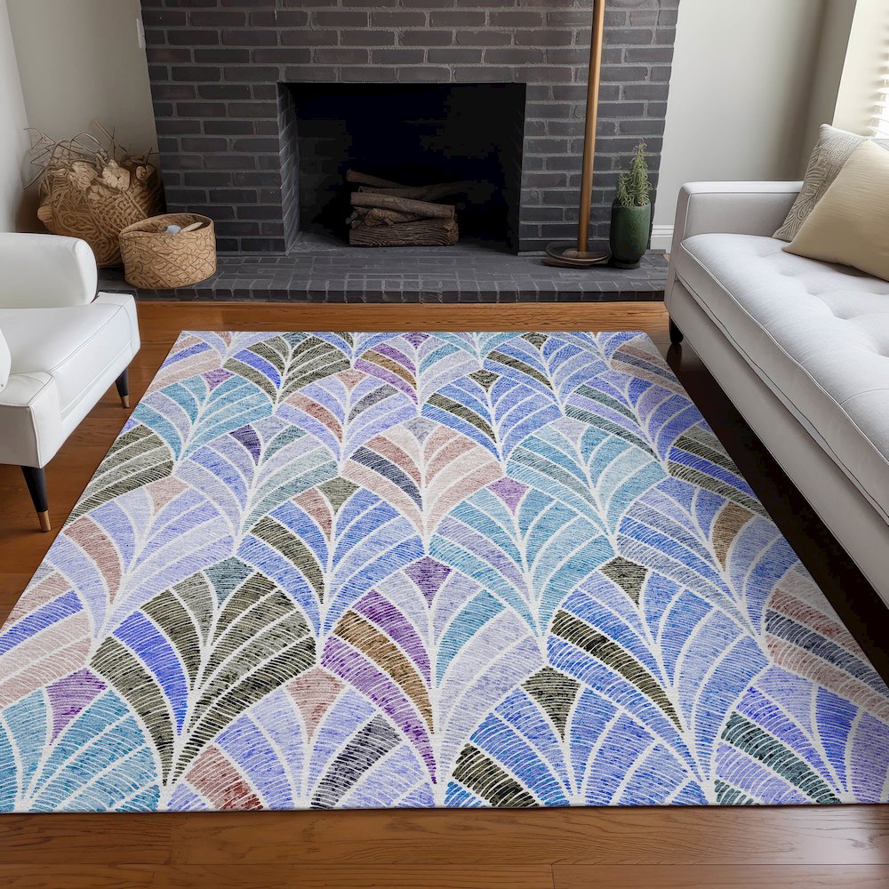 Premium Machine Washable Mayfield AMF851 Blue 3' x 5' Rug. Picture 5