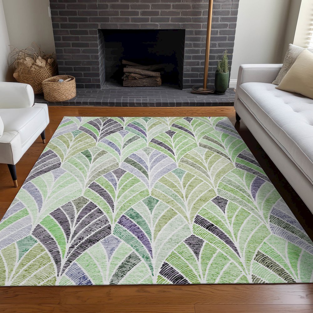 Premium Machine Washable Mayfield AMF851 Green 3' x 5' Rug. Picture 5