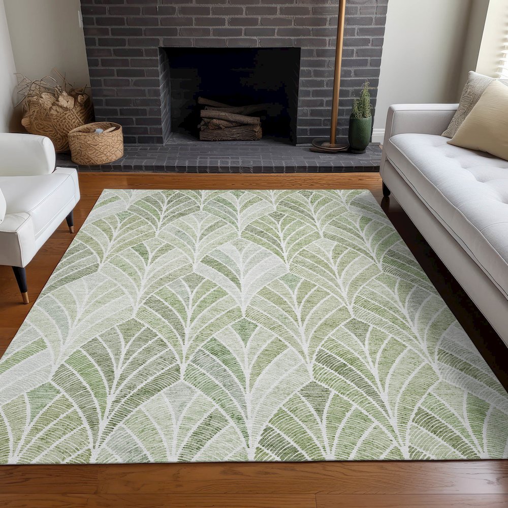 Premium Machine Washable Mayfield AMF851 Sage 3' x 5' Rug. Picture 5