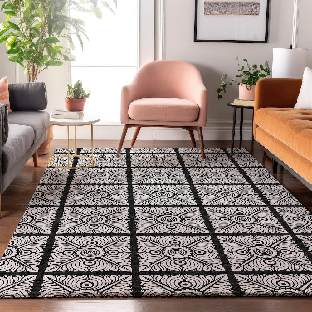 Premium Machine Washable Mayfield AMF854 Black 3' x 5' Rug. Picture 5