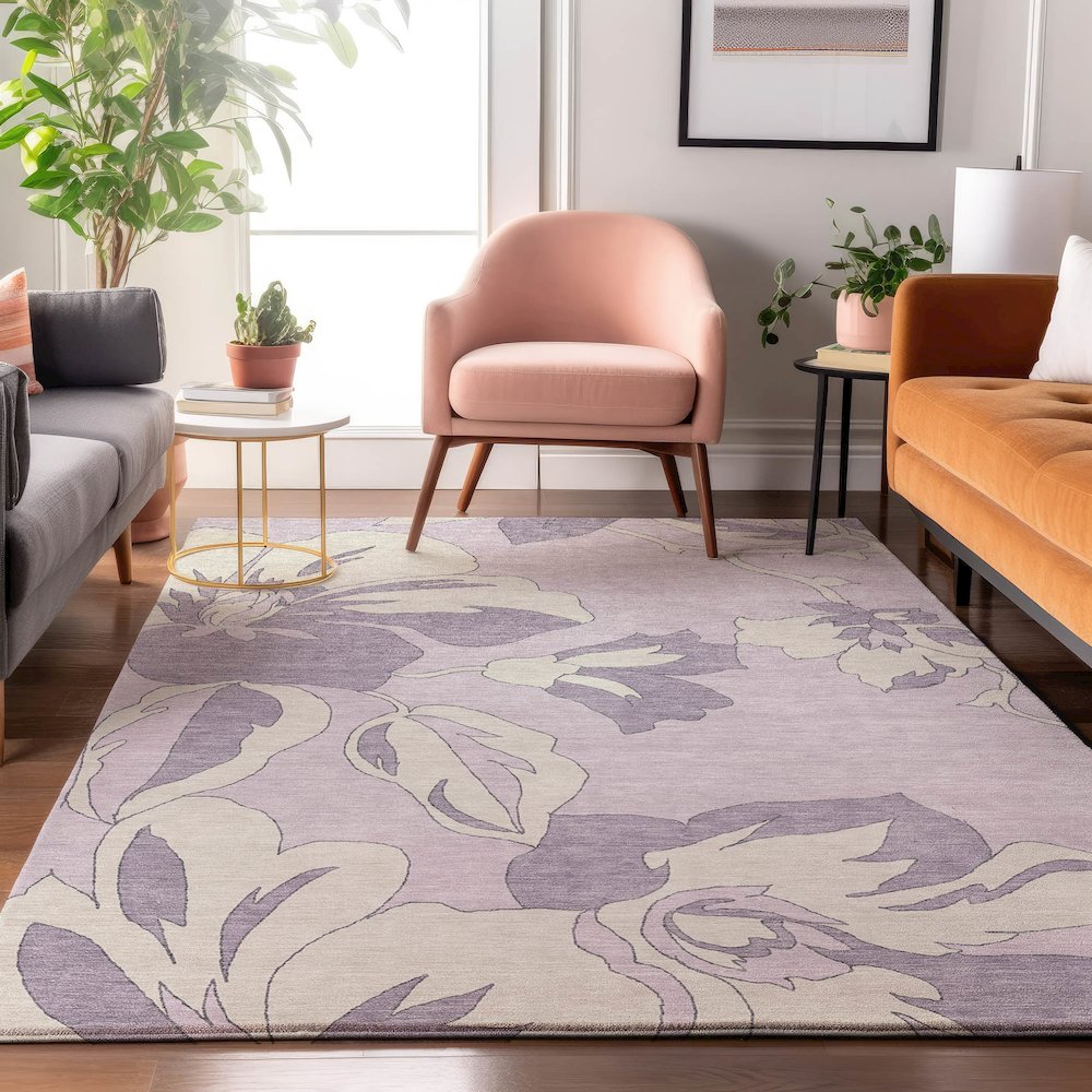 Premium Machine Washable Mayfield AMF857 Lavender 3' x 5' Rug. Picture 5