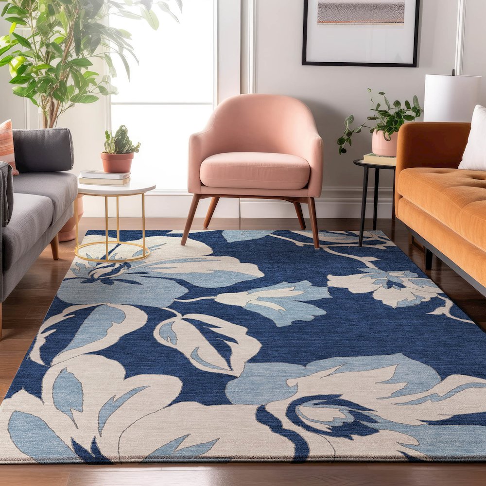 Premium Machine Washable Mayfield AMF857 Navy 3' x 5' Rug. Picture 5