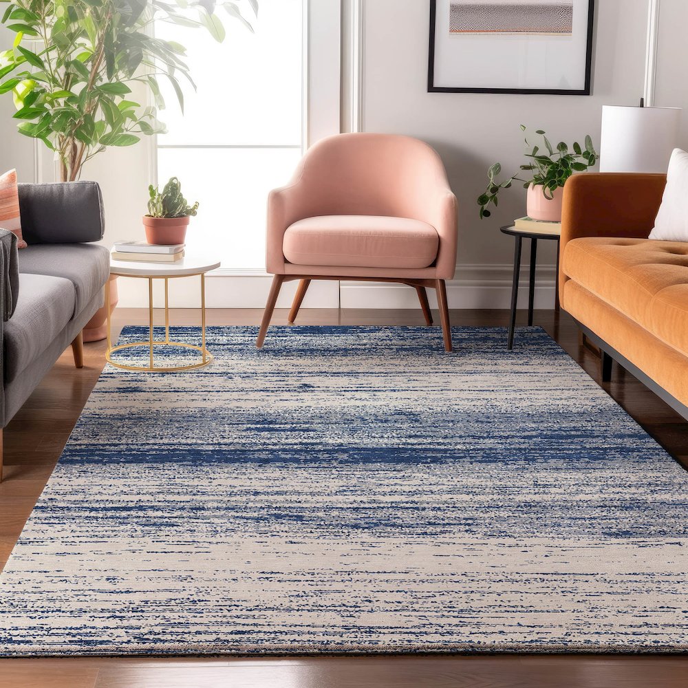 Premium Machine Washable Mayfield AMF859 Navy 3' x 5' Rug. Picture 5