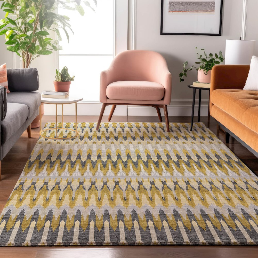 Premium Machine Washable Mayfield AMF860 Gold 3' x 5' Rug. Picture 5