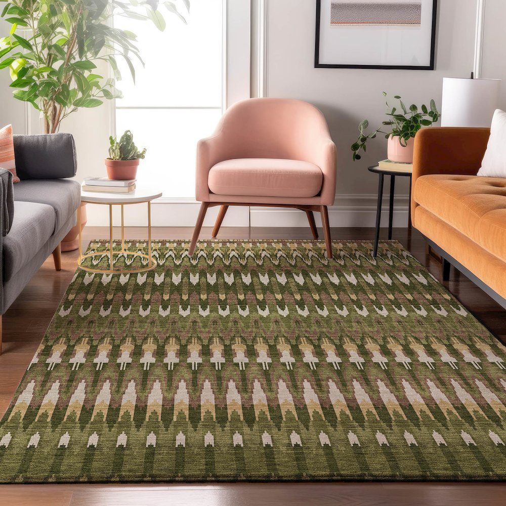 Premium Machine Washable Mayfield AMF860 Olive 3' x 5' Rug. Picture 5