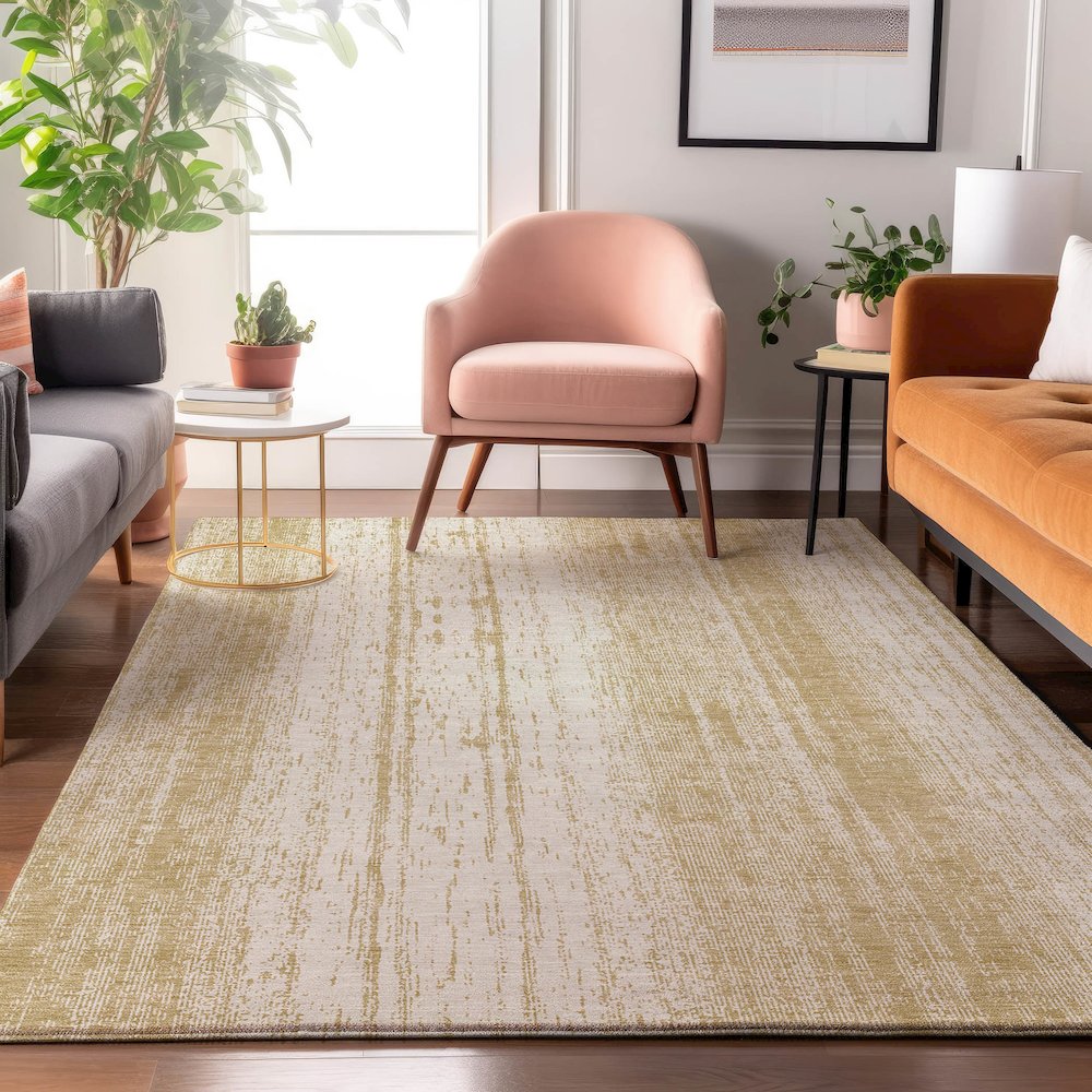 Premium Machine Washable Mayfield AMF861 Gold 3' x 5' Rug. Picture 5