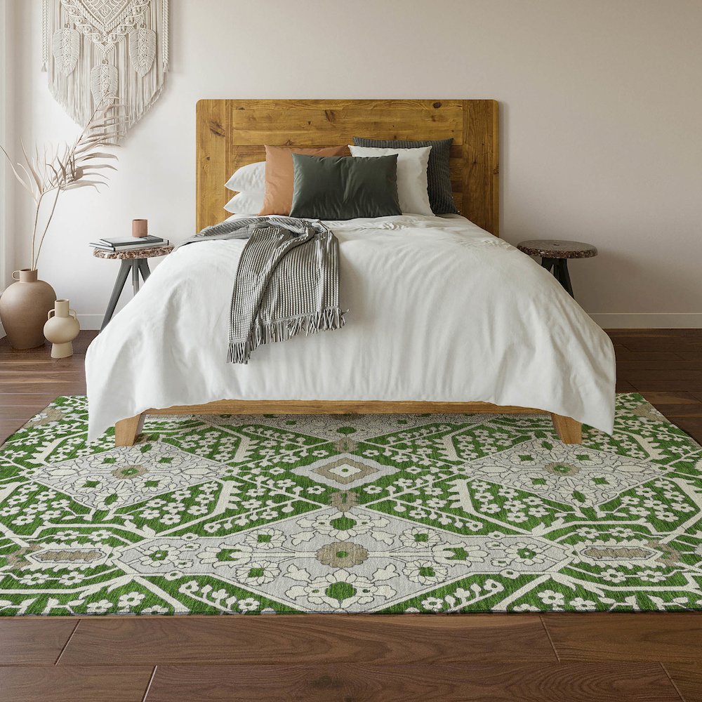 Premium Machine Washable Mayfield AMF863 Green 3' x 5' Rug. Picture 6