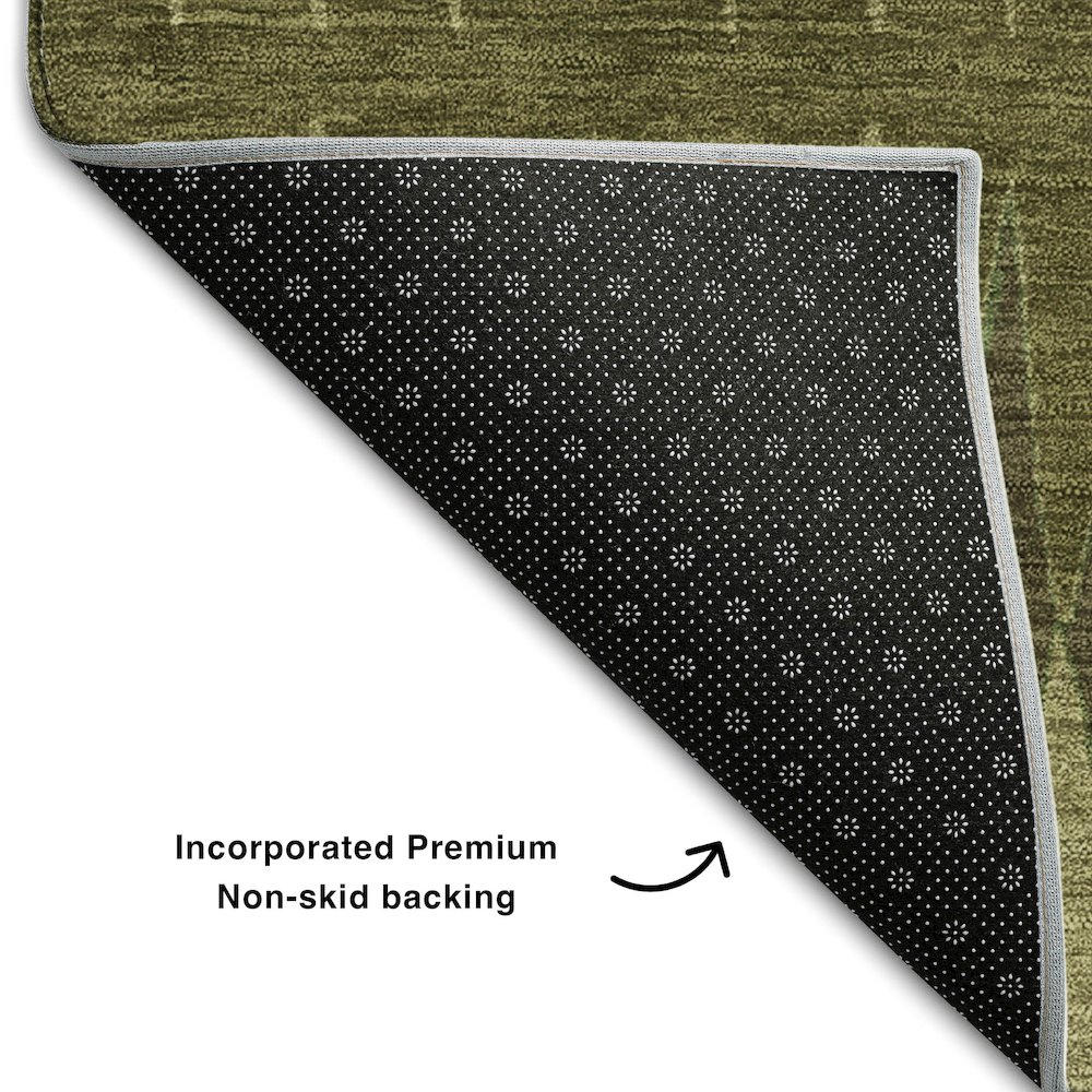 Premium Machine Washable Mayfield AMF867 Olive 2'3" x 7'6" Runner Rug. Picture 2
