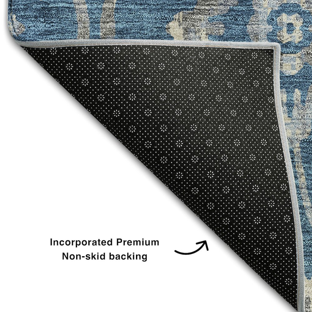 Premium Machine Washable Mayfield AMF868 Blue 2'3" x 7'6" Runner Rug. Picture 2