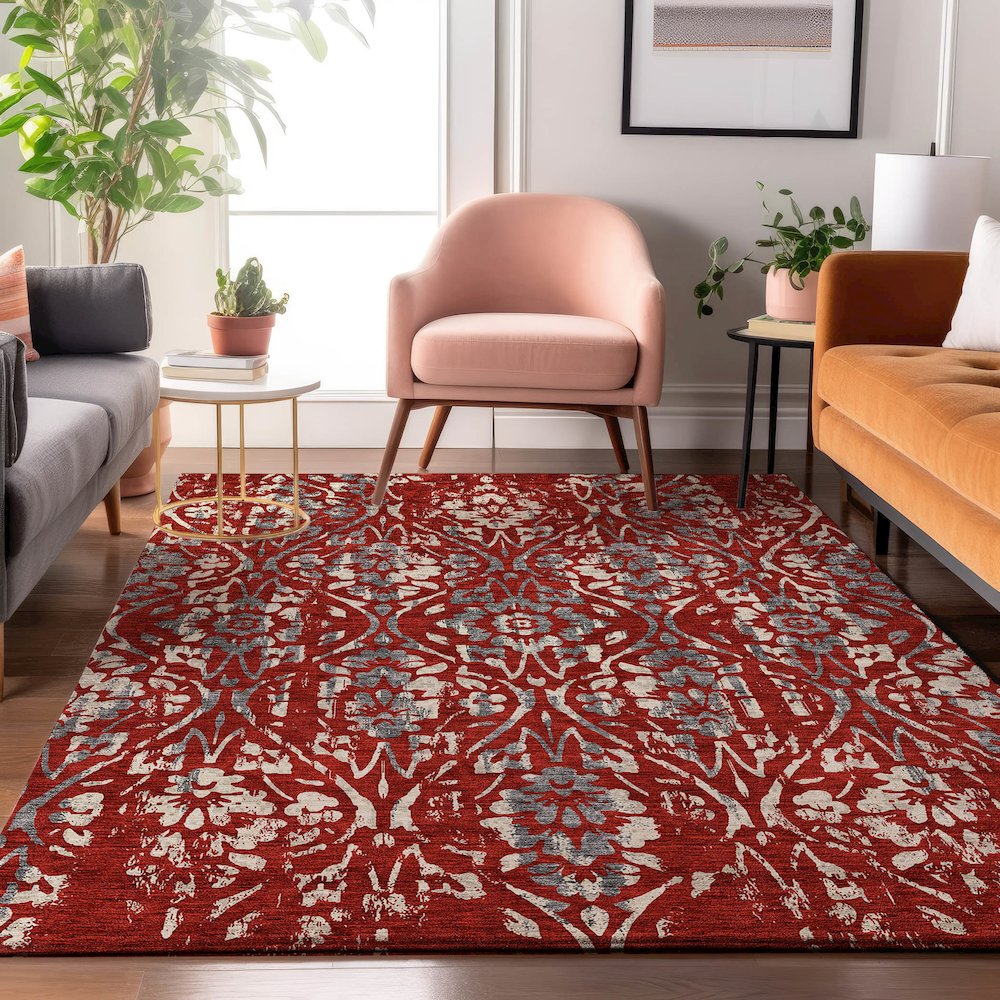 Premium Machine Washable Mayfield AMF868 Red 3' x 5' Rug. Picture 5