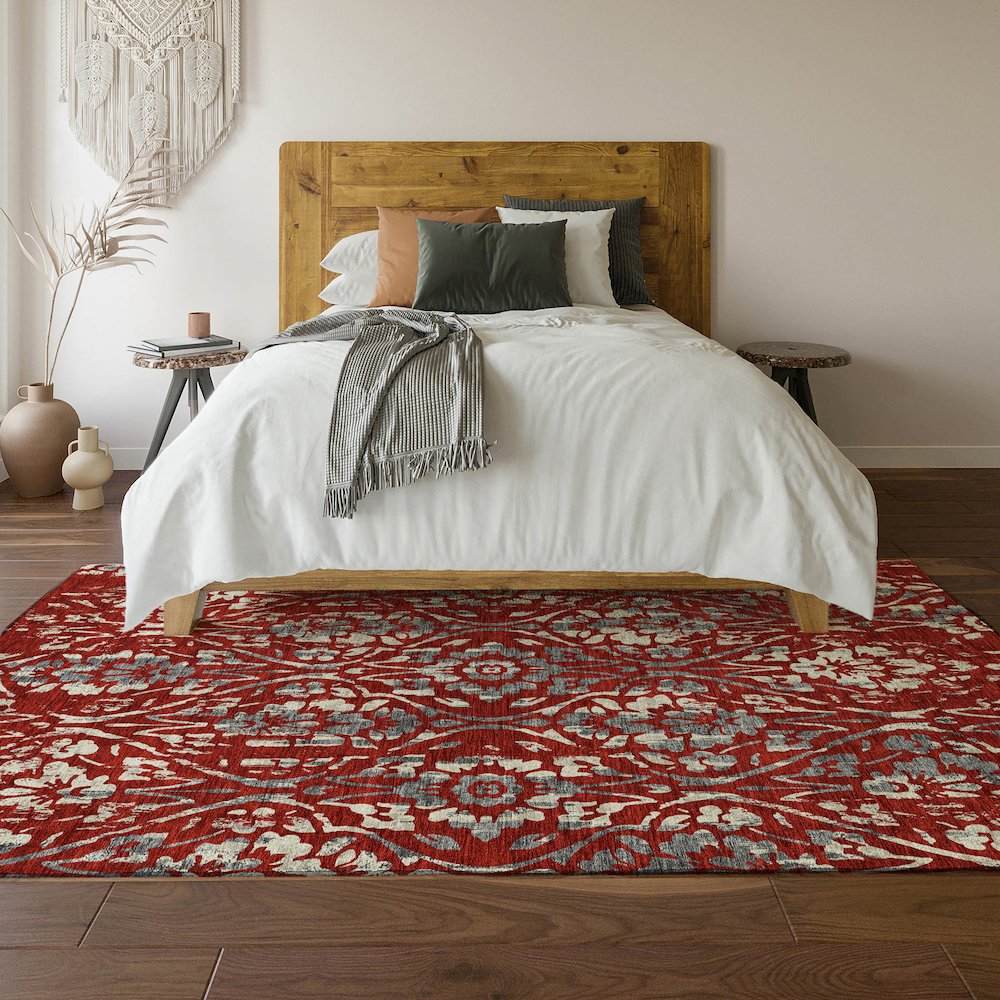 Premium Machine Washable Mayfield AMF868 Red 3' x 5' Rug. Picture 6