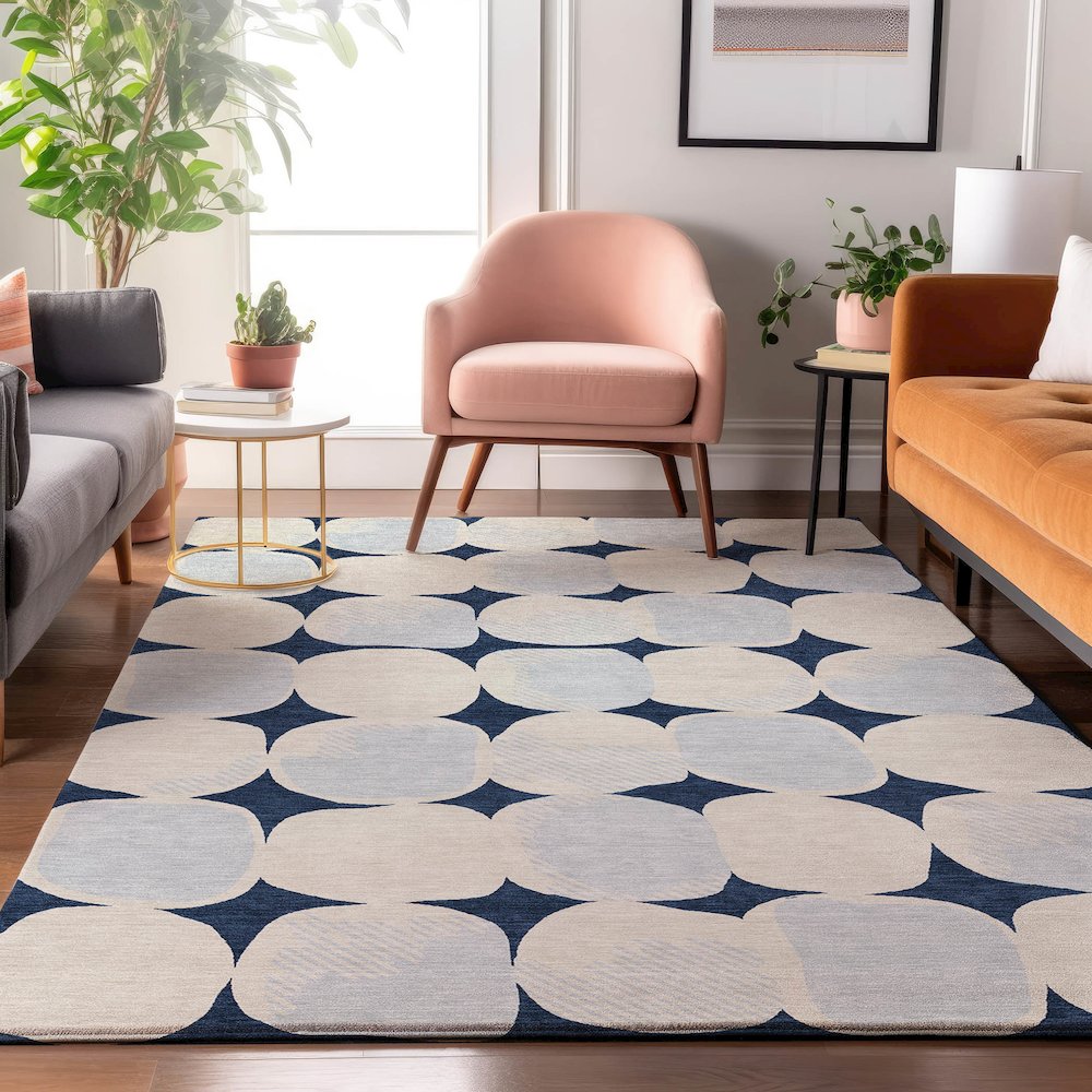 Premium Machine Washable Mayfield AMF870 Navy 3' x 5' Rug. Picture 5