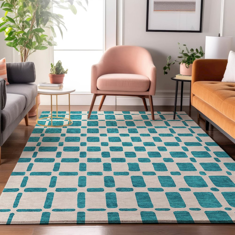 Premium Machine Washable Mayfield AMF871 Teal 3' x 5' Rug. Picture 5