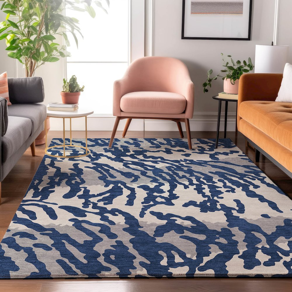 Premium Machine Washable Mayfield AMF873 Navy 3' x 5' Rug. Picture 5