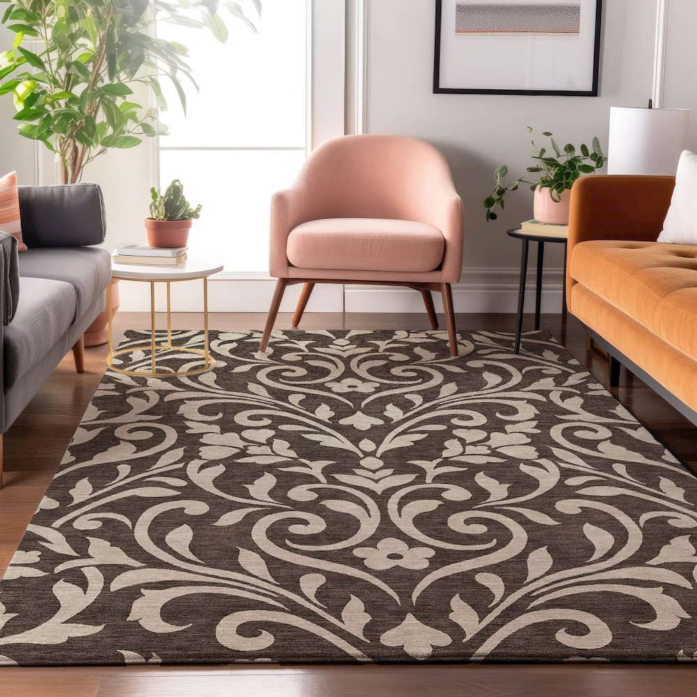 Premium Machine Washable Mayfield AMF875 Chocolate 3' x 5' Rug. Picture 5