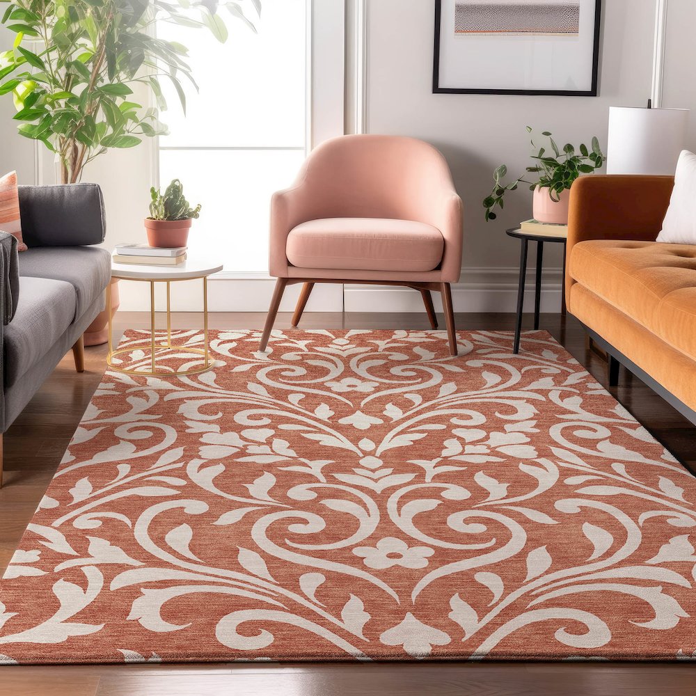 Premium Machine Washable Mayfield AMF875 Salmon 3' x 5' Rug. Picture 5