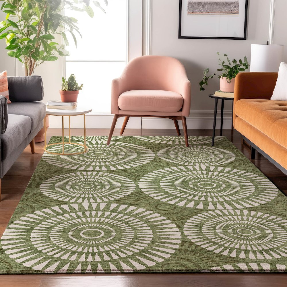 Premium Machine Washable Mayfield AMF877 Green 3' x 5' Rug. Picture 5