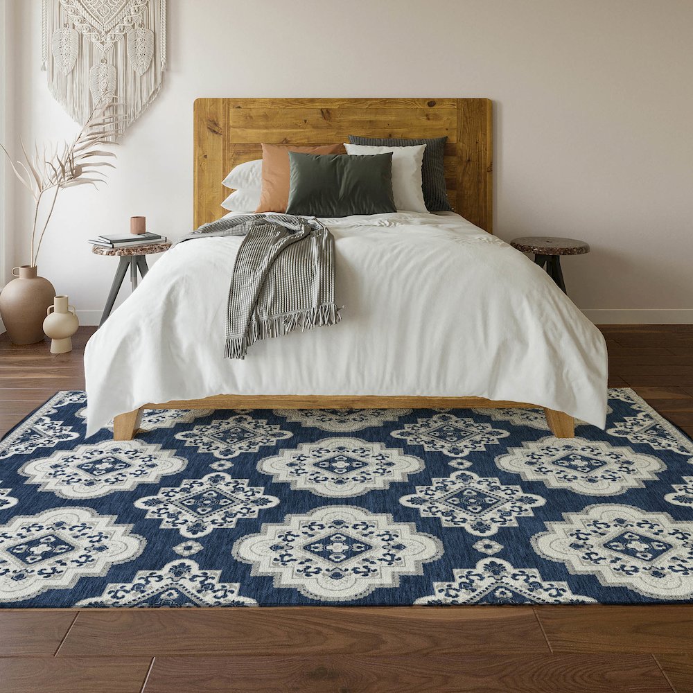 Premium Machine Washable Mayfield AMF878 Navy 3' x 5' Rug. Picture 6