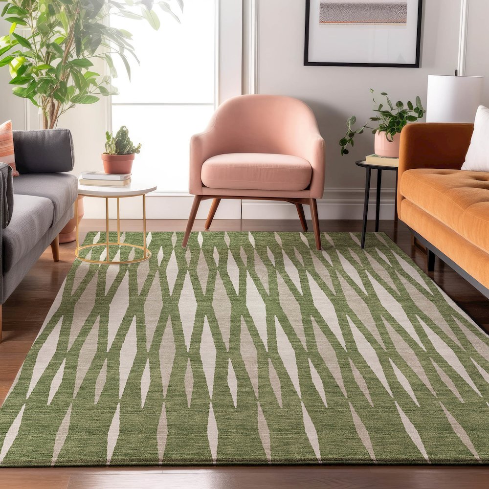 Premium Machine Washable Mayfield AMF881 Green 3' x 5' Rug. Picture 5