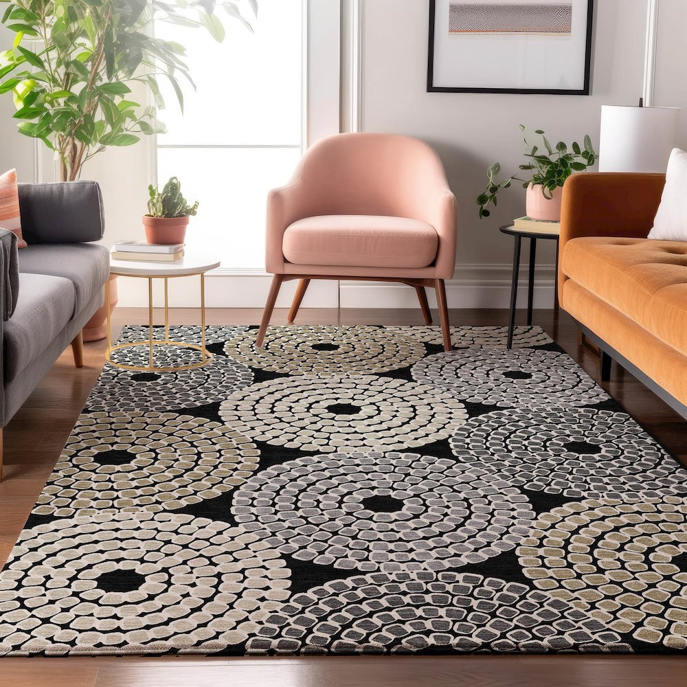 Premium Machine Washable Mayfield AMF882 Black 3' x 5' Rug. Picture 5