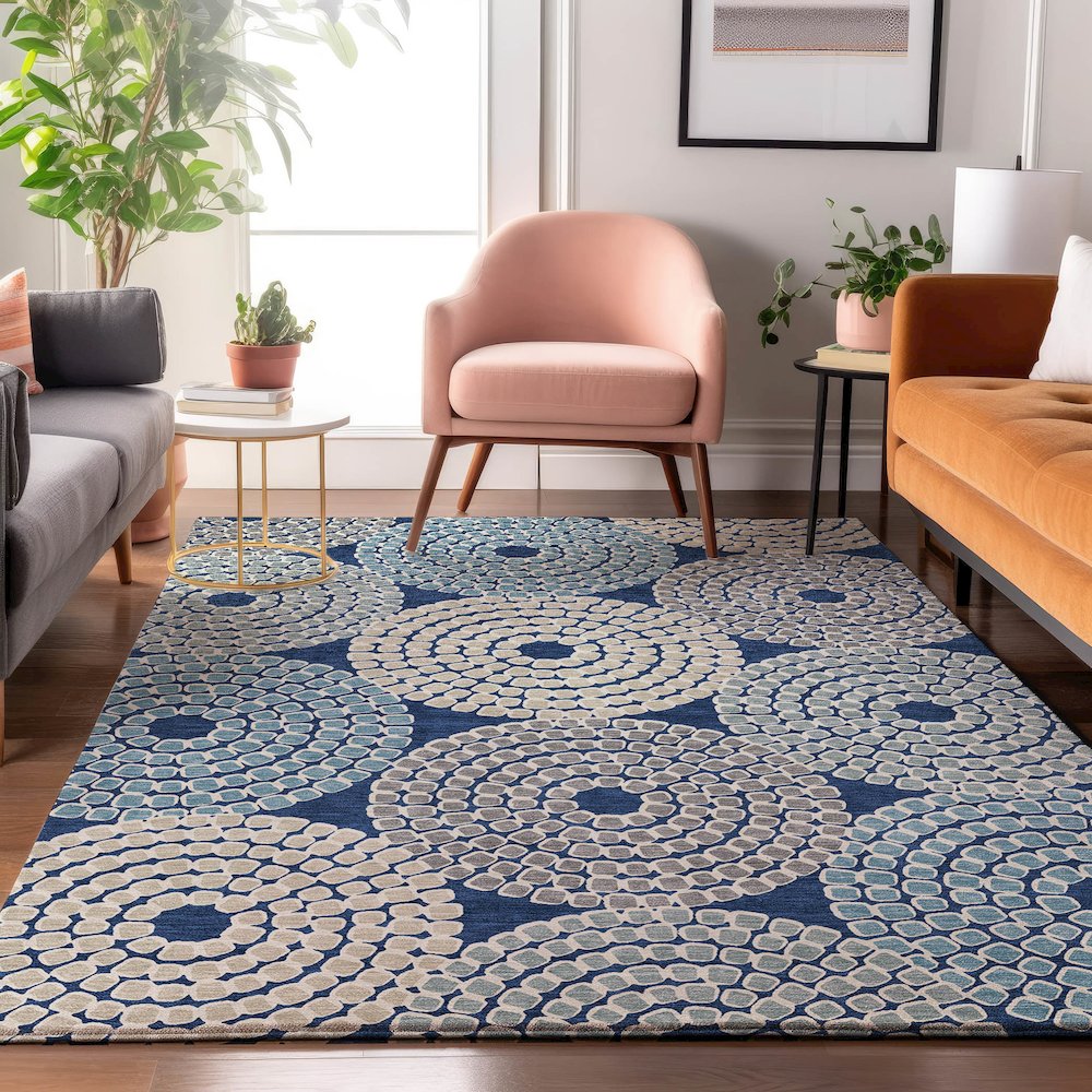 Premium Machine Washable Mayfield AMF882 Navy 3' x 5' Rug. Picture 5