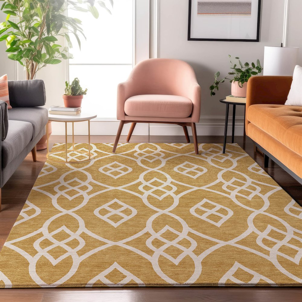 Premium Machine Washable Mayfield AMF884 Gold 3' x 5' Rug. Picture 5