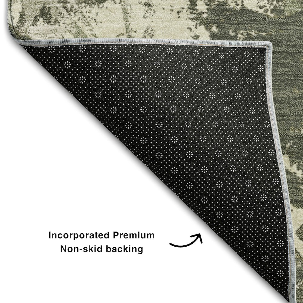 Premium Machine Washable Mayfield AMF885 Olive 2'3" x 7'6" Runner Rug. Picture 2