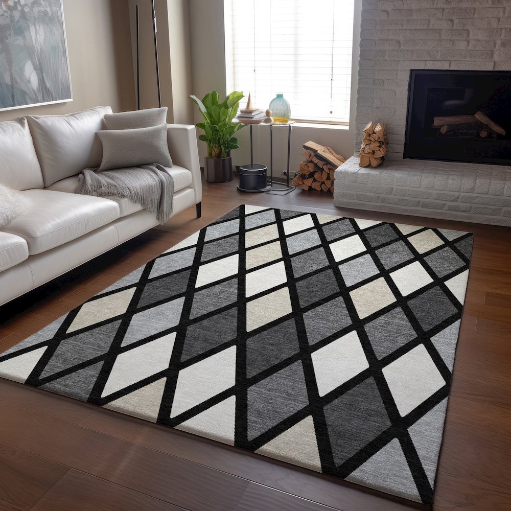 Premium Machine Washable Mayfield AMF887 Black 3' x 5' Rug. Picture 6