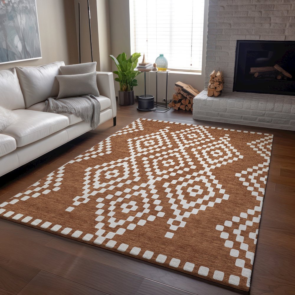 Premium Machine Washable Mayfield AMF891 Terracotta 3' x 5' Rug. Picture 6
