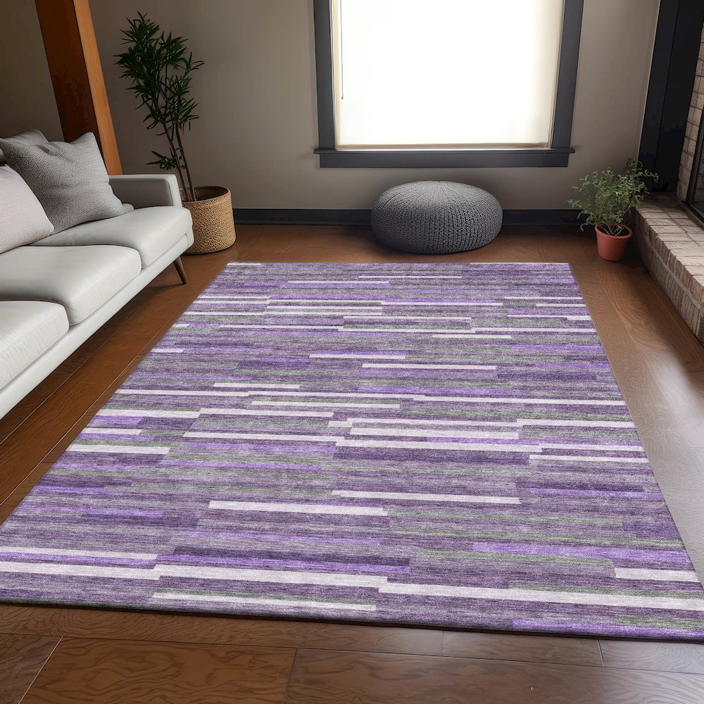 Premium Machine Washable Mayfield AMF894 Purple 3' x 5' Rug. Picture 6