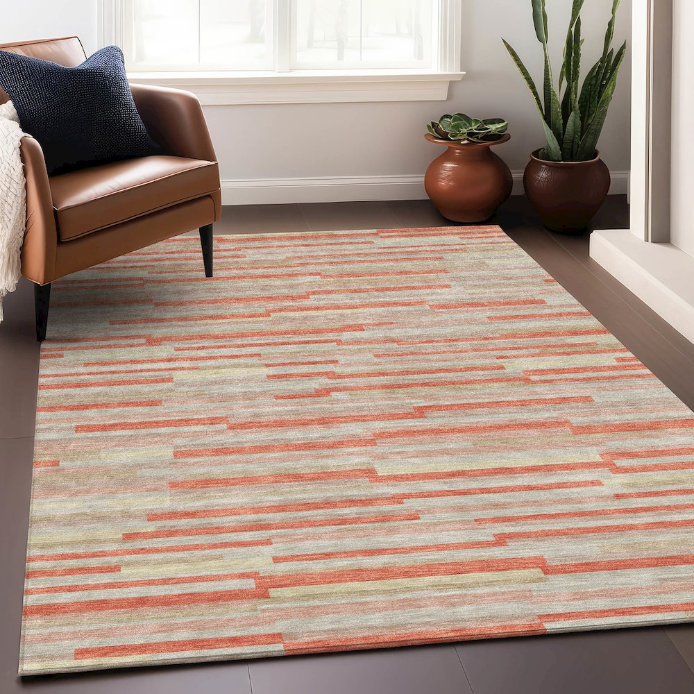 Premium Machine Washable Mayfield AMF894 Salmon 3' x 5' Rug. Picture 5
