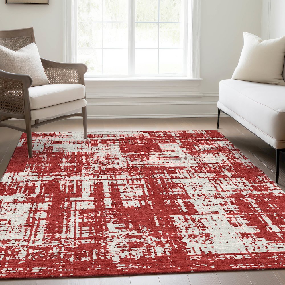 Premium Machine Washable Mayfield AMF895 Red 3' x 5' Rug. Picture 6