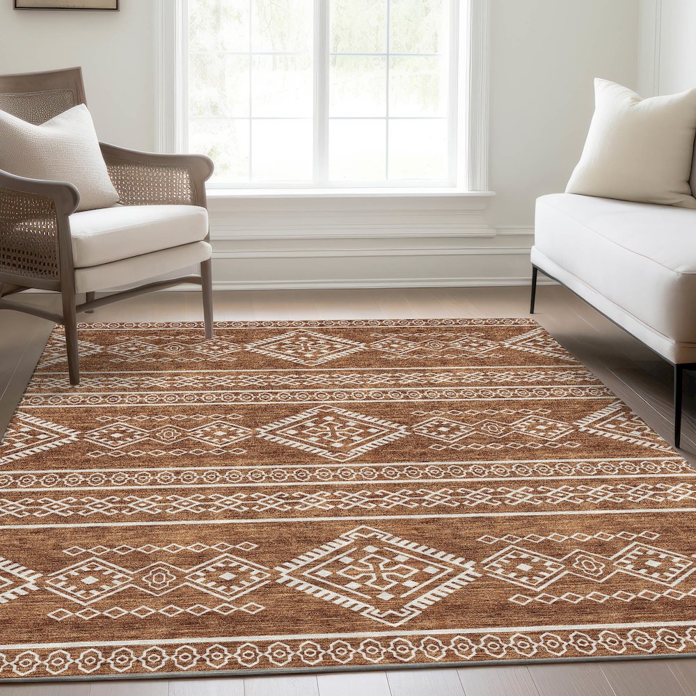 Premium Machine Washable Mayfield AMF901 Paprika 3' x 5' Rug. Picture 6