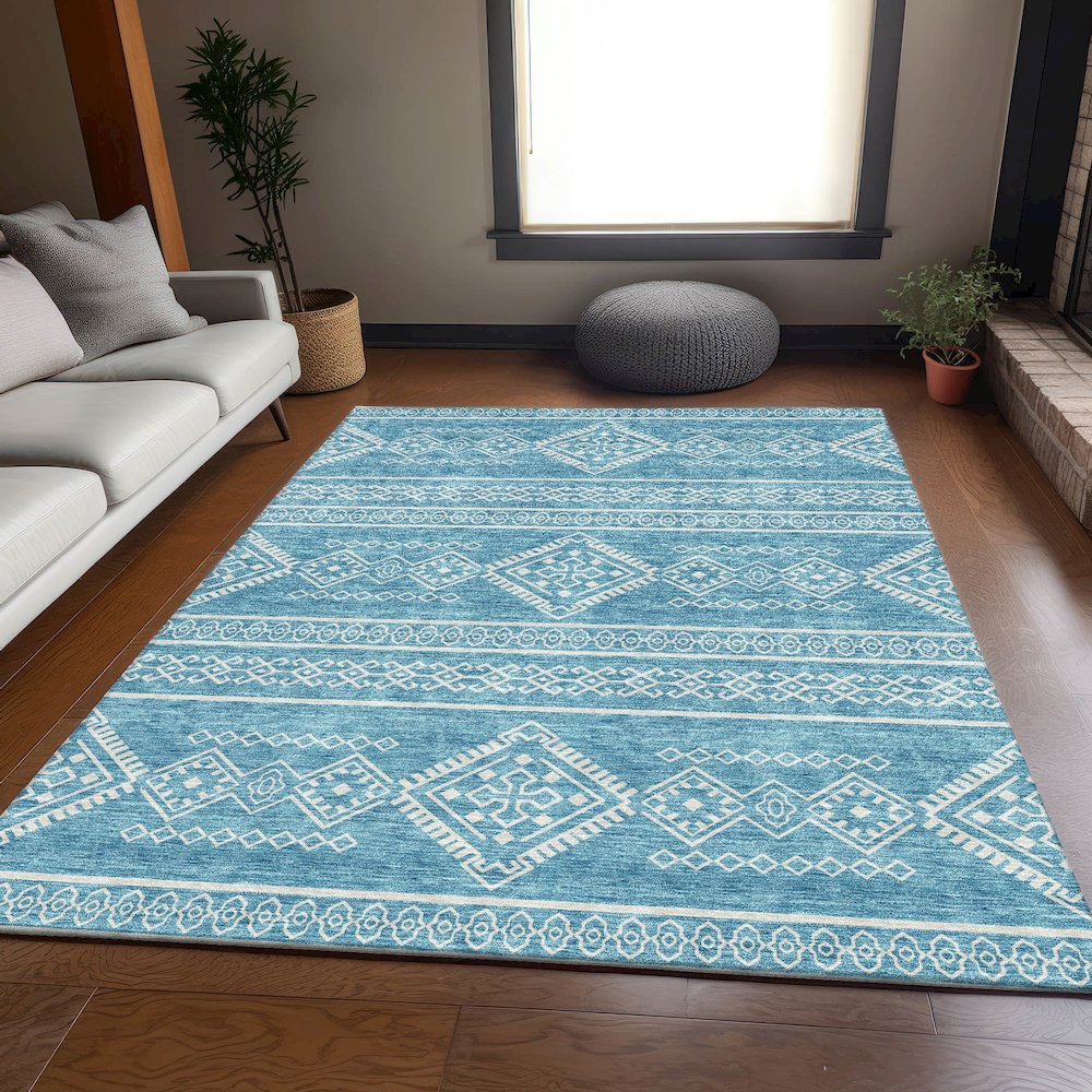 Premium Machine Washable Mayfield AMF901 Teal 3' x 5' Rug. Picture 6