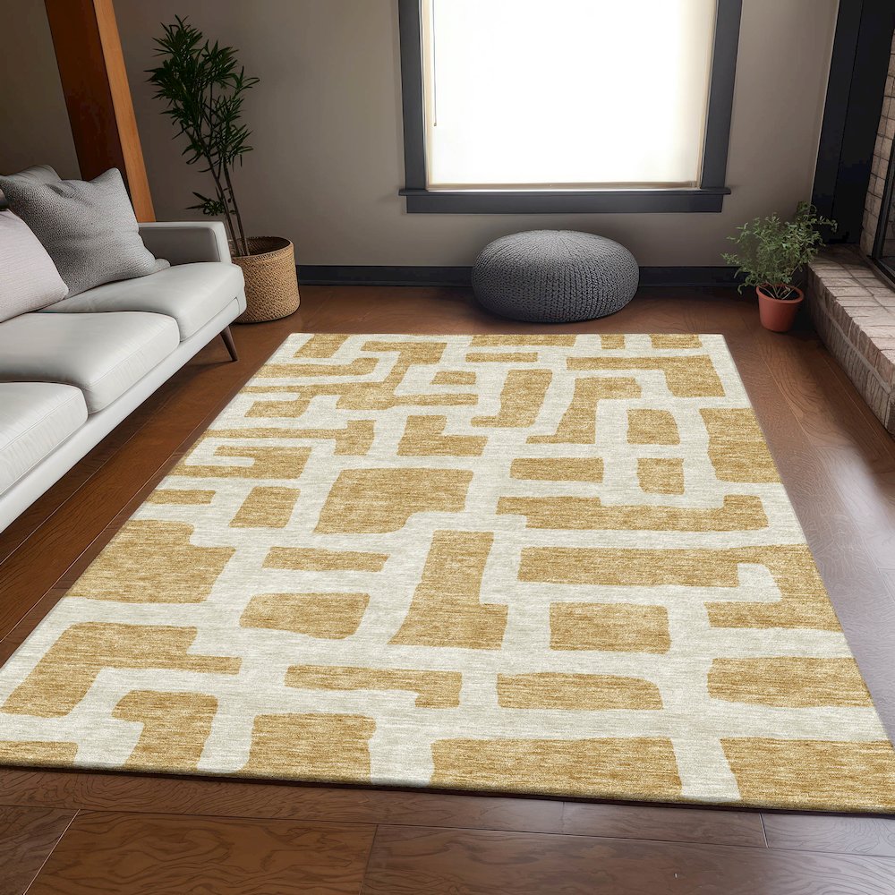 Premium Machine Washable Mayfield AMF903 Gold 3' x 5' Rug. Picture 6