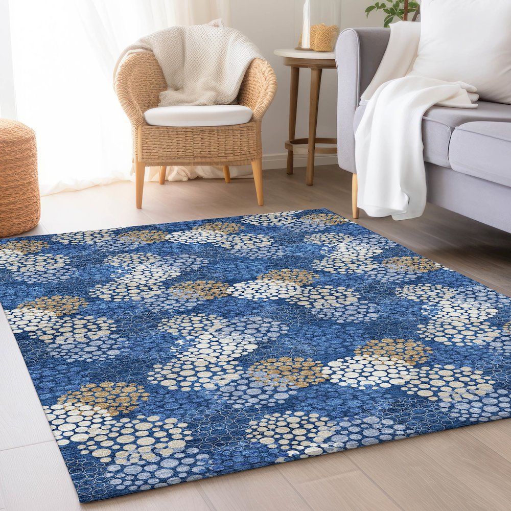 Premium Machine Washable Mayfield AMF908 Navy 3' x 5' Rug. Picture 5