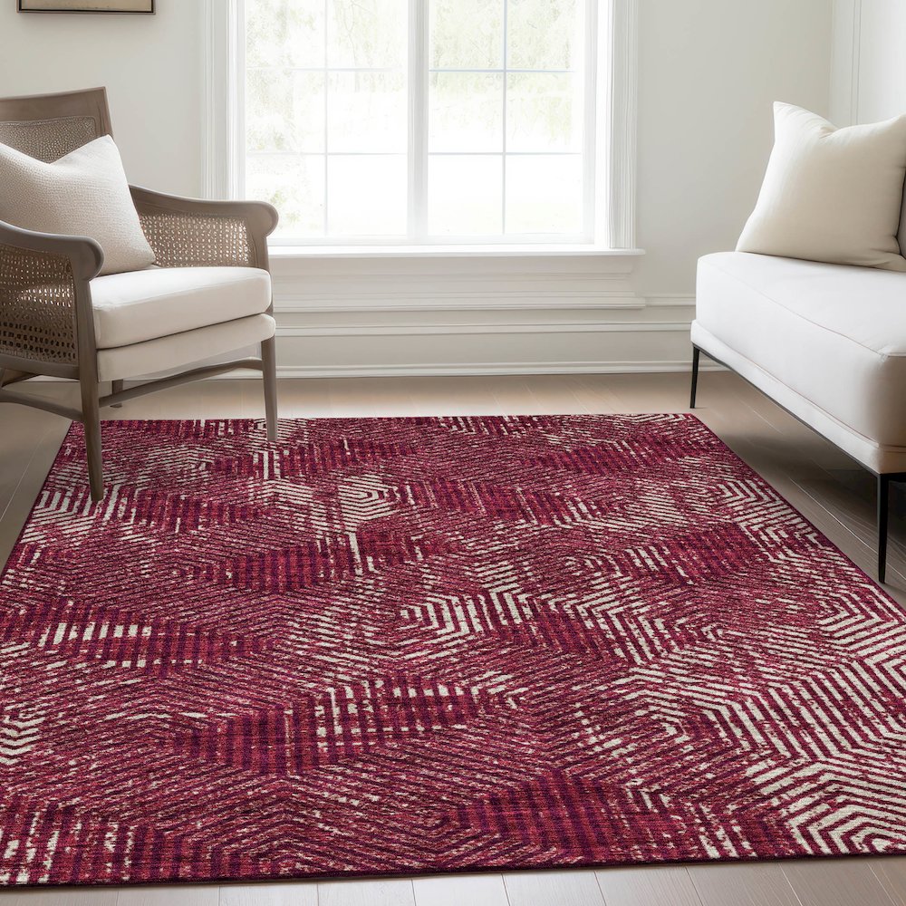 Premium Machine Washable Mayfield AMF912 Burgundy 3' x 5' Rug. Picture 6