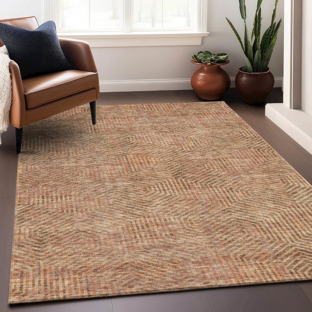 Premium Machine Washable Mayfield AMF912 Copper 3' x 5' Rug. Picture 5
