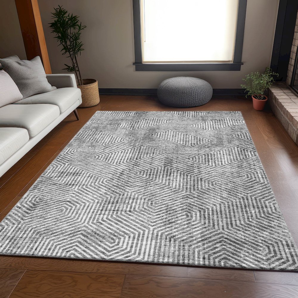 Premium Machine Washable Mayfield AMF912 Silver 3' x 5' Rug. Picture 6
