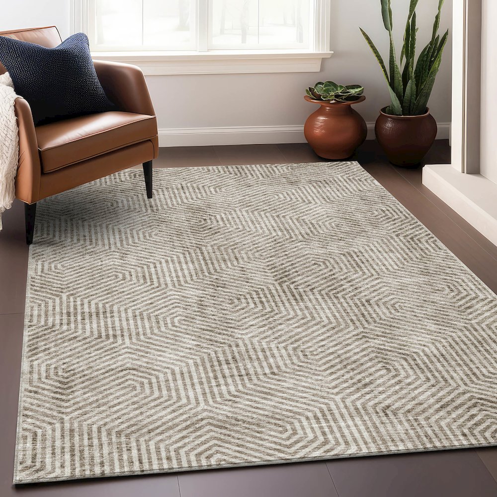 Premium Machine Washable Mayfield AMF912 Taupe 3' x 5' Rug. Picture 5